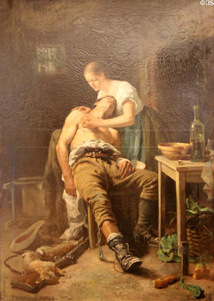 Wounded Poacher painting (1881) by Harry Jones Thaddeus at National Gallery of Ireland. Dublin, Ireland.