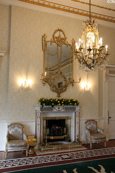 Gilded mirror over fireplace by Pietro Bossi in state reception room at Aras an Uachtarain. Dublin, Ireland.