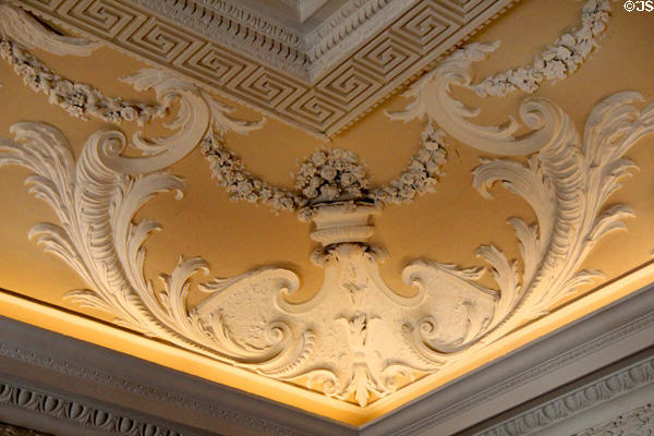 Detail of decorated baroque stucco ceiling prob. by plasterer known as St Peter's Stuccodore in dining room at Russborough House. Ireland.