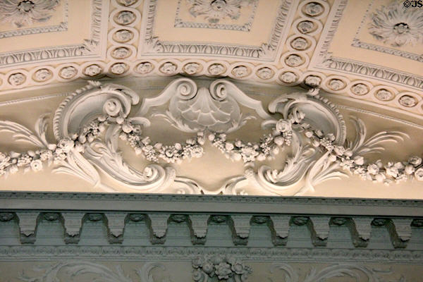 Detail of end piece of vaulted ceiling in style of Richard Castle in tapestry room at Russborough House. Ireland.