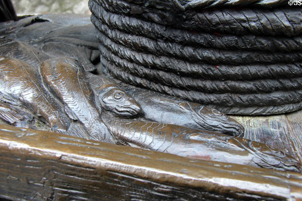 Fish detail of Molly Malone statue (1988) by Jeanne Rynhart on Suffolk Street. Dublin, Ireland.