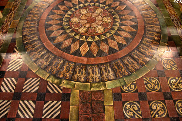 Ancient painted ceramic floor tiles at Christ Church Cathedral. Dublin, Ireland.