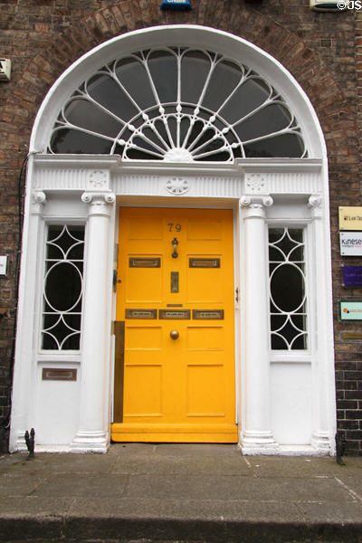 Yellow Georgian door on Merrion Square. Dublin, Ireland.