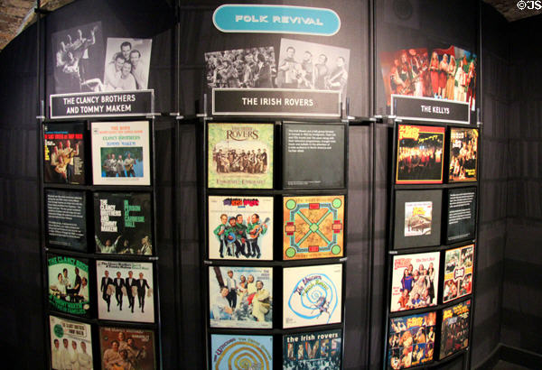 Irish folk revival records by groups like Clancy Brothers, Irish Rovers, & The Kellys at Irish Emigration Museum (EPIC). Dublin, Ireland.