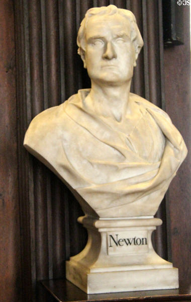 Bust of Sir Isaac Newton, English physicist (1643-1727) at Old Trinity Library. Dublin, Ireland.