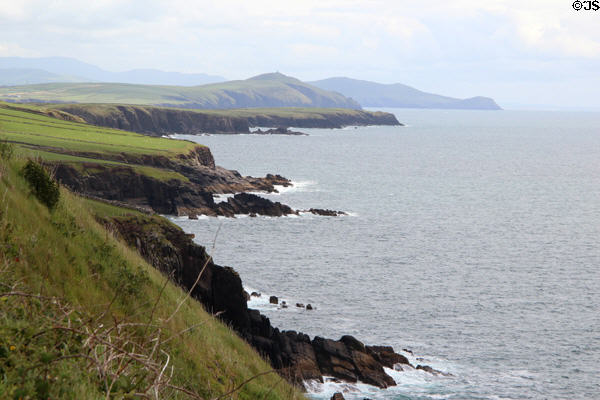 View of cliffs & water on loop road around Dingle Peninsula. Ireland.