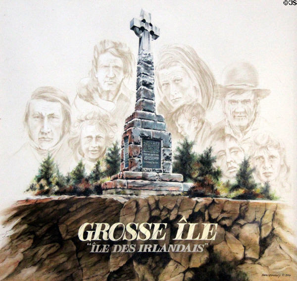 Graphic (1994) of Canadian Grosse Île monument to Irish famine victims at Irish National Famine Museum. Vesnoy, Ireland.