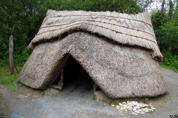 Recreation of Mesolithic straw hut (7000 BCE) at Irish National Heritage Park. Ireland.