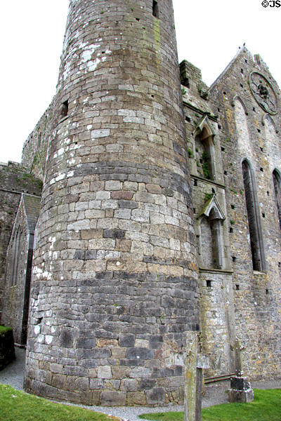 Round tower (12thC) stonework detail at Rock of Cashel. Cashel, Ireland.