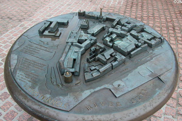Bronze model of Viking Triangle section of Waterford showing prime sites of city. Waterford, Ireland.