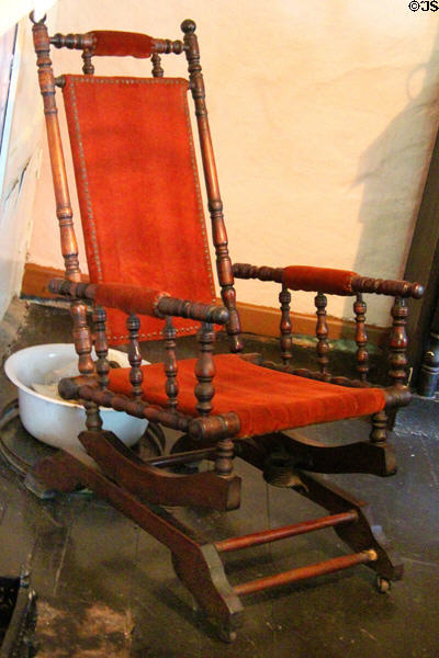 Spool stationary rocking chair on frame in Shannon Farmhouse at Bunratty Castle & Folk Park. County Clare, Ireland.