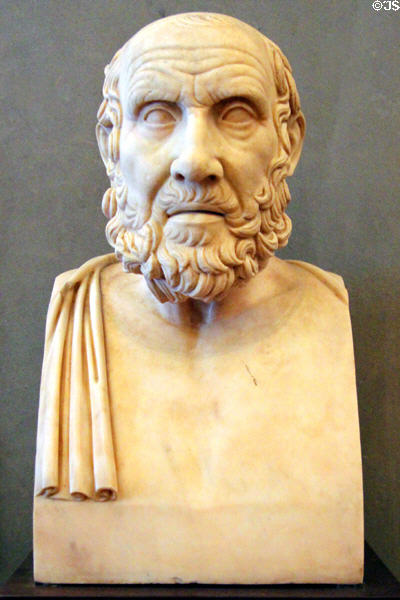 Roman-era portrait herm of Hippocrates (1stC) at Uffizi Gallery. Florence, Italy.
