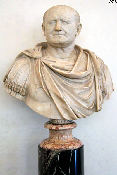 Roman emperor Vespasian (69-79) marble bust (late 1stC) at Uffizi Gallery. Florence, Italy.