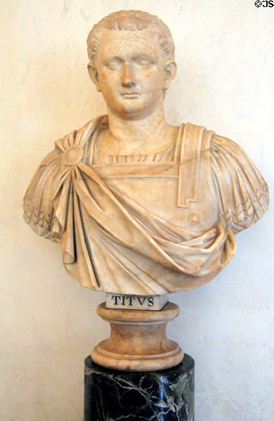 Roman emperor Titus (79-81) marble bust (late 1stC) at Uffizi Gallery. Florence, Italy.