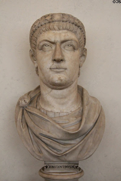 Roman emperor Constantine (306-337) marble bust (4thC) at Uffizi Gallery. Florence, Italy.