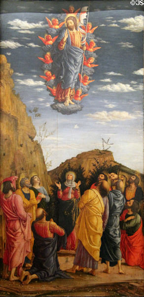 Ascension panel from Life of Christ painting (c1463-4) by Andrea Mantegna at Uffizi Gallery. Florence, Italy.