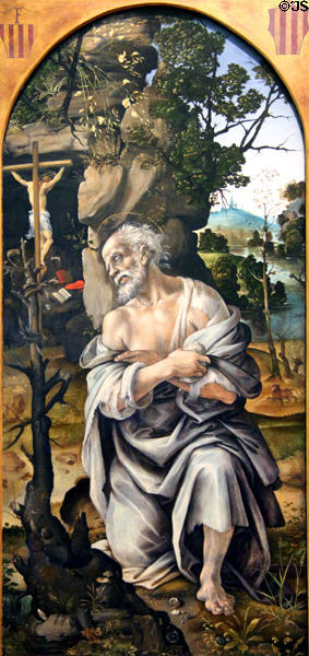 Penitent St Jerome painting (c1493-5) by Filippino Lippi at Uffizi Gallery. Florence, Italy.
