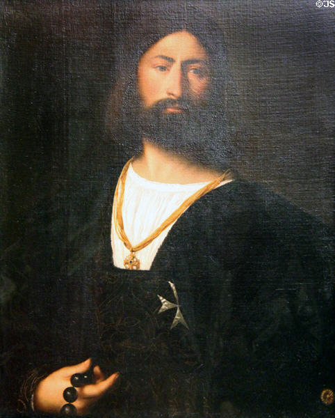 Portrait of a Knight of Malta (1510) by Titian (aka Tiziano Vecellio) at Uffizi Gallery. Florence, Italy.