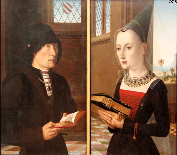 Portraits of Pierantonio Bandini Baroncelli & his wife Maria Bonciani (c1489) by Master of Portraits of Baroncelli of Bruges at Uffizi Gallery. Florence, Italy.