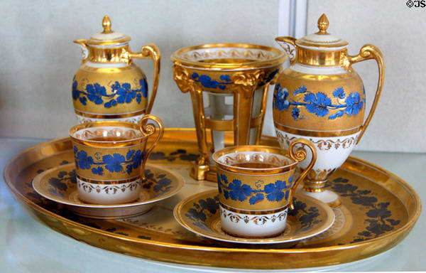 Vienna porcelain coffee service (c1814) at Pitti Palace Ceramics Museum. Florence, Italy.