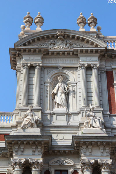 Liberty statuary facade of Palazzo Carignano parliament extension (1850s) which never served purpose since capital moved to Florence in 1861. Turin, Italy.