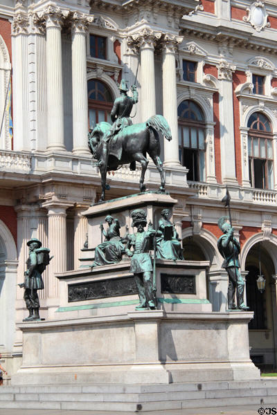 Carlo Alberto, King of Sardinia (1798-1849) equestrian statue (1861) by Carlo Marochetti on Piazza Carlo Alberto between Palazzo Carignano & National Library. Turin, Italy.