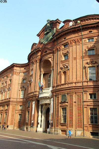 Baroque facade of Palazzo Carignano (1679) on Piazza Carignano. Turin, Italy.