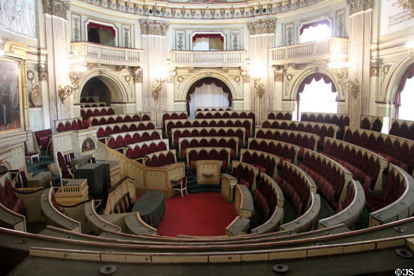 Hall of subalpine Chamber of Deputies (1848-60) in Palazzo Carignano. Turin, Italy.