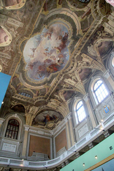 Ceiling of Chamber of Deputies of kingdom of Italy hall, not used due to transfer of capital from Turin to Florence at Palazzo Carignano. Turin, Italy.