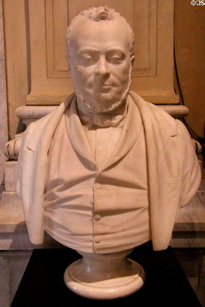Marble bust of Camillo Benso de Cavour leading figure in Italian unification (1862) by G. Dini at Risorgimento Museum in Palazzo Carignano. Turin, Italy.