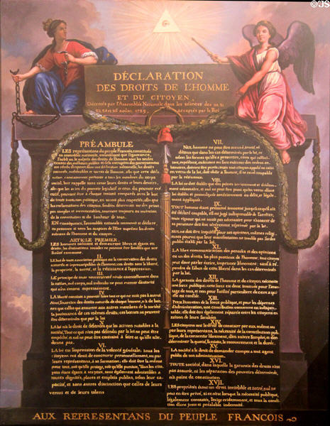 Copy of French Revolutionary Declaration of Rights of Man (August 26, 1789) at Risorgimento Museum in Palazzo Carignano. Turin, Italy.