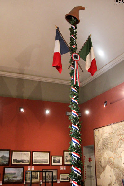 Room with symbol of French Revolution & subsequent Italian occupation by France (1799) represented by Phrygian cap on liberty tree of Carmagnola at Risorgimento Museum in Palazzo Carignano. Turin, Italy.