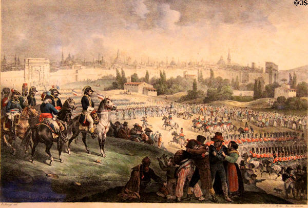 French under Napoleon enter Milan on May 14, 1796 graphic (before 1836) by J.L.H. Bellange at Risorgimento Museum. Turin, Italy.