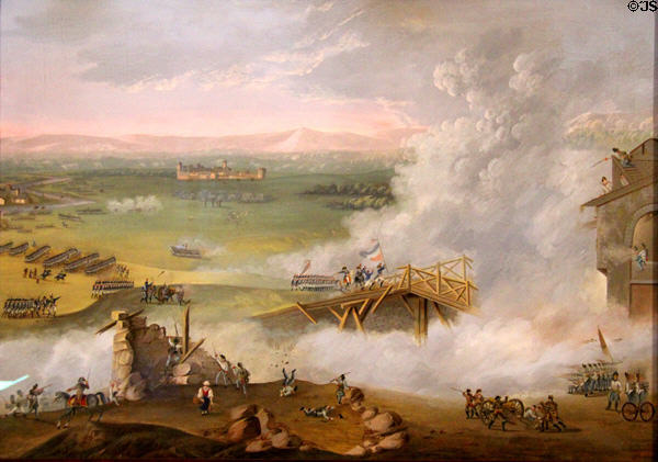 Napoleon leads attack on bridge of Arcole on Nov. 15, 1796 painting (c1797) by G.P. Bagetti at Risorgimento Museum. Turin, Italy.