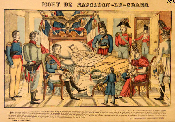 Death of Napoleon on May 5, 1821 graphic at Risorgimento Museum. Turin, Italy.
