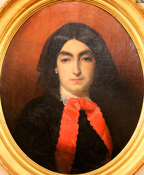 Portrait of George Sand (pseudonym of Aurore Dupin) active during revolution in France (1820-48) at Risorgimento Museum. Turin, Italy.