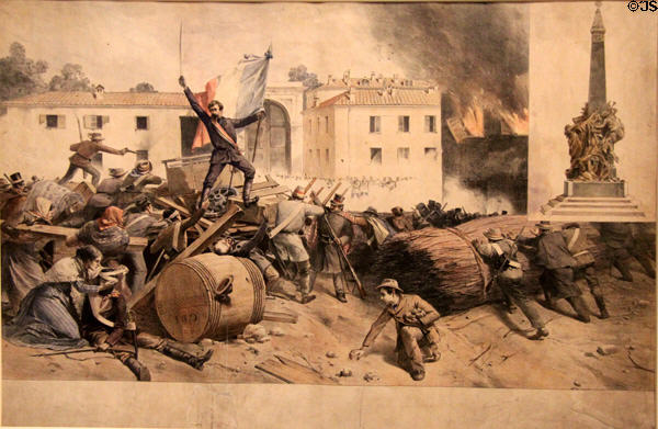 Barricade at Porta Tosa in Milan on March 22, 1848 lithograph (last quarter 19thC) at Risorgimento Museum. Turin, Italy.