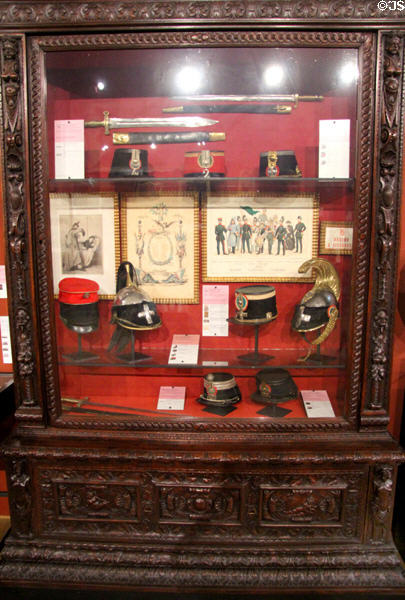 Collection of military hats used in Italy during first war of independence (1848-9) at Risorgimento Museum. Turin, Italy.