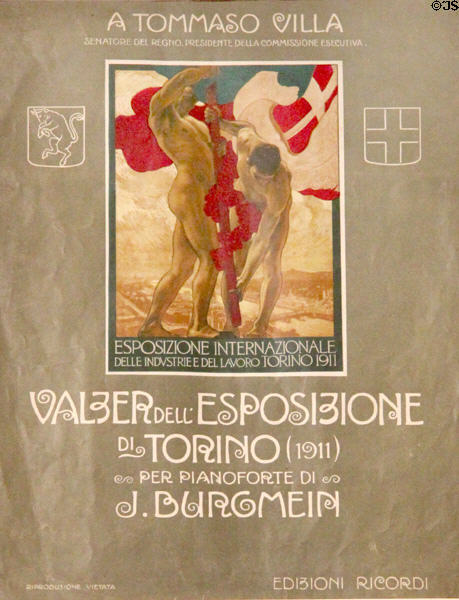 Waltz music sheet for International Expo of Industry & Labor of Turin lithograph (1911) at Risorgimento Museum. Turin, Italy.