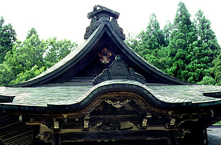 Ornate roofline of a temple in Takayama. Japan.