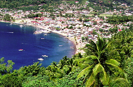 Soufrière from the viewpoint south of town. St Lucia.