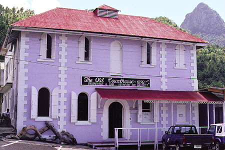 The Old Courthouse at the jetty in Soufrière. St Lucia.