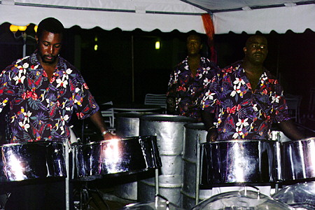 Steel drum band entertains at the Bay Gardens Hotel at Rodney Bay. St Lucia.