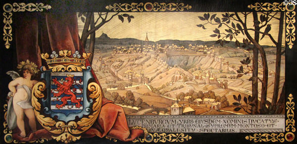 View of City of Luxembourg in late 16thC by Karl Gratz, after a work of Braun & Hogenberg at National Museum of History & Art. Luxembourg, Luxembourg.