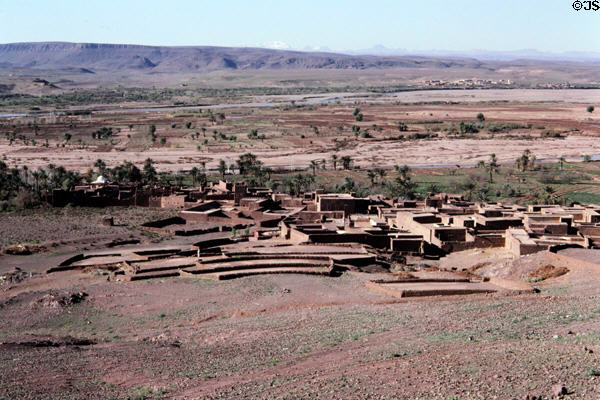 Town & desert scene near Ait Benhaddou. Morocco.