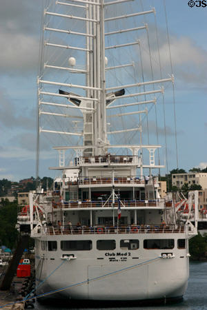 Cruise ship Mata Utu with 5 sailing masts. Fort de France, Martinique.