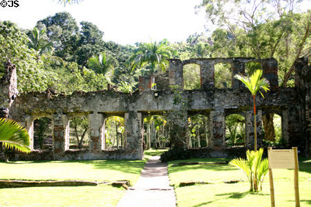 Ruins of 18th C Maison du Maitre destroyed volcanic eruption in 1902 at Habitation Anse Latouche. Carbet, Martinique.