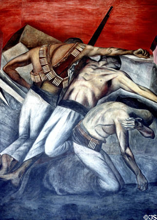 La Trinchera, mural by Jose Clemente Orozco on Eschula Nacional Preparatorio. Mexico City, Mexico.