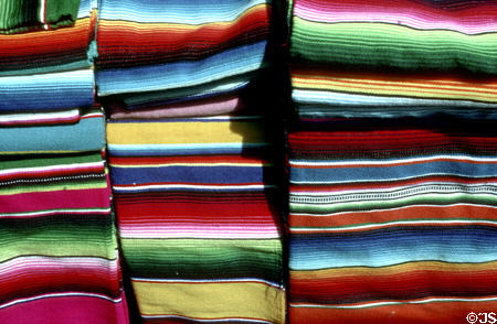 Rainbow colored serapes on display. Mexico City, Mexico.