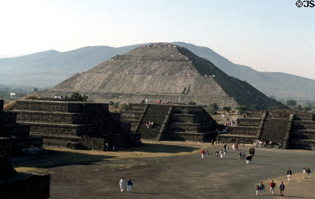 Pyramid of Sun in Teotihuacán as viewed from atop Pyramid of Moon. Mexico.